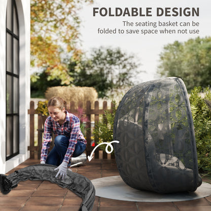 Outdoor Double Hanging Chair with Cushion and Cup Holders, Charcoal Grey