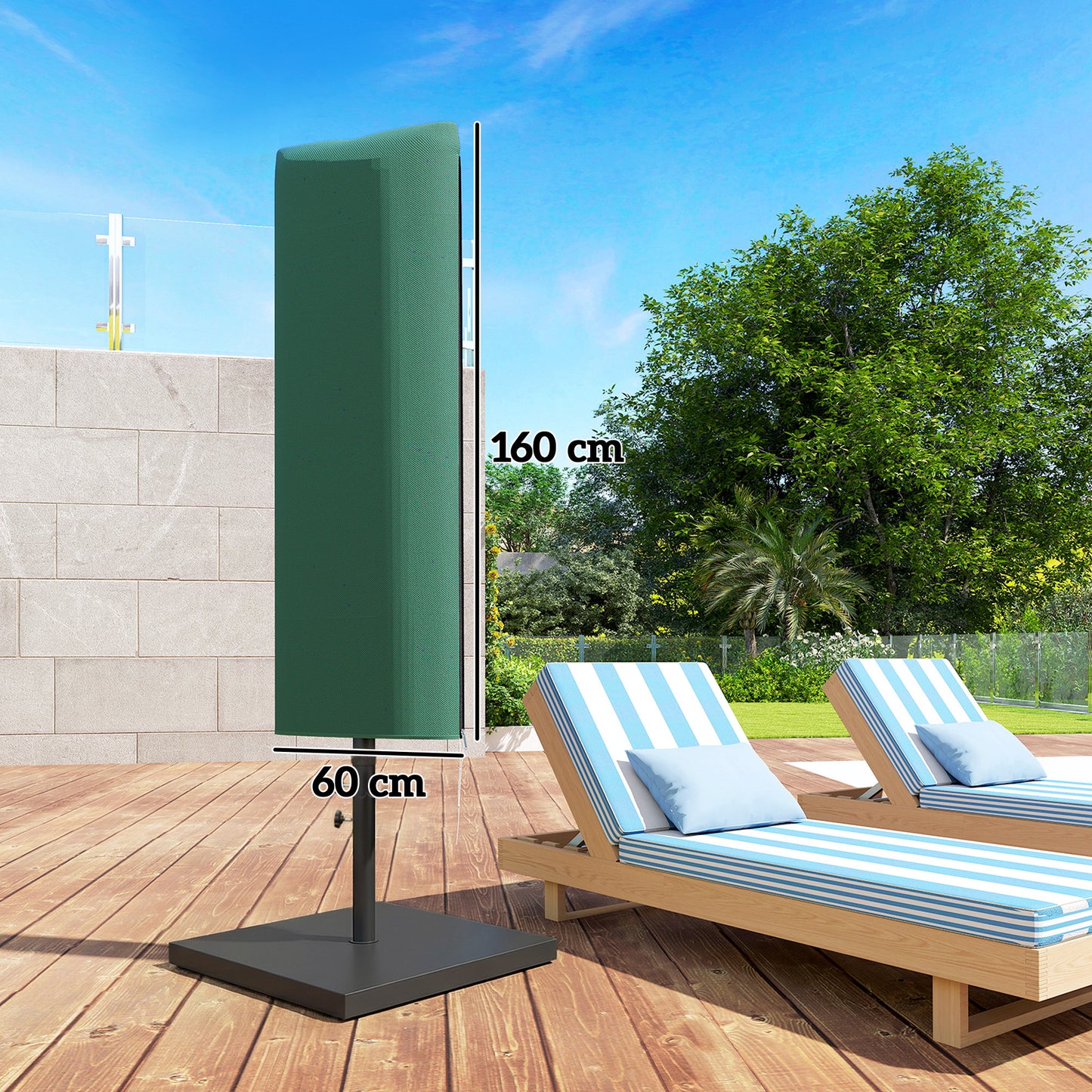 Garden Parasol Cover, Outdoor Patio Umbrella Protector Weatherproof Garden Patio for 2-4.6m Parasol, Dark Green