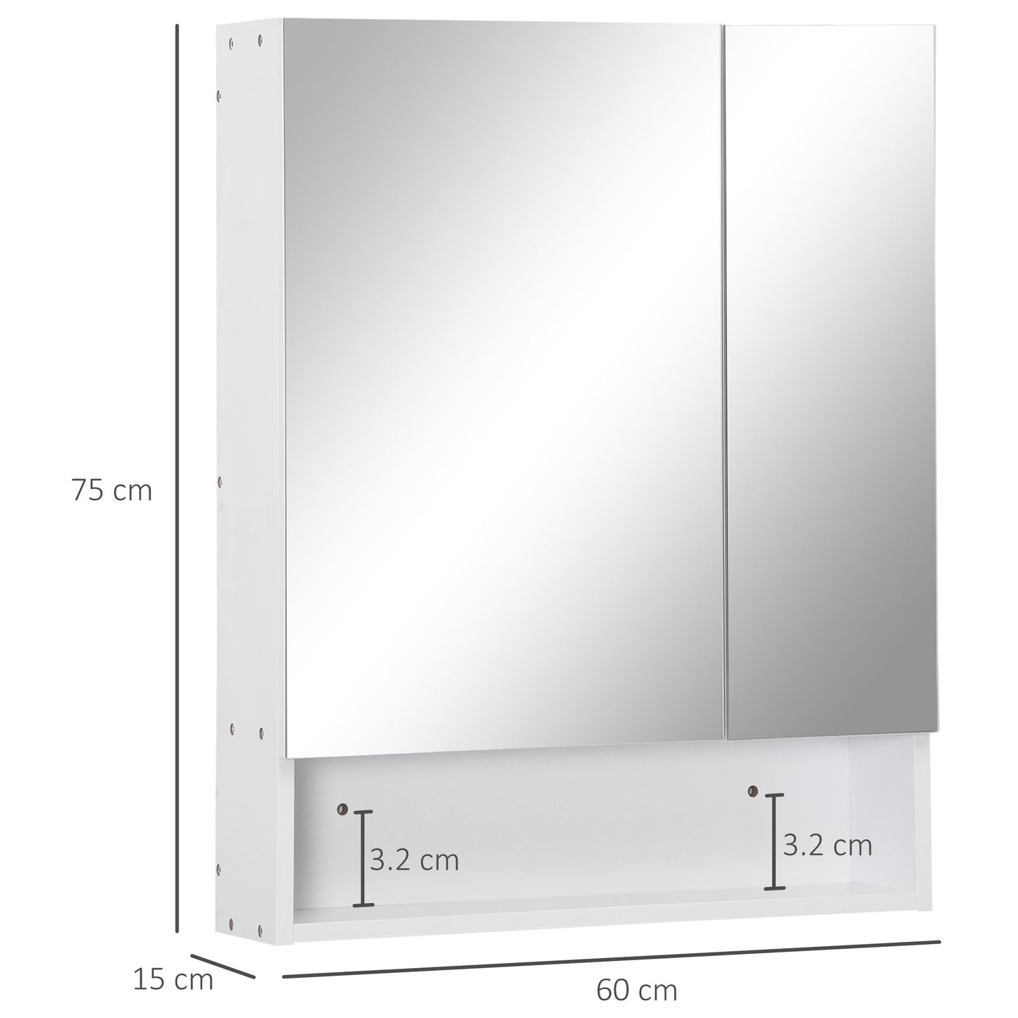 Bathroom Cabinet with Mirror, Wall Mounted Bathroom Mirror Cabinet with Adjustable Shelf, 2 Doors Storage Cupboard, White