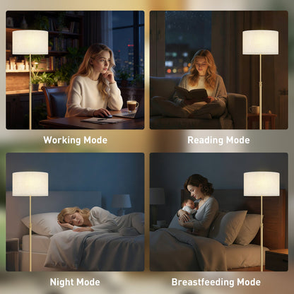 Floor Lamp with Remote, Height Adjustable Standing Lamp with Linen Shade