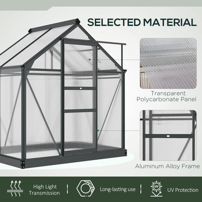 6 x 4ft Polycarbonate Greenhouse, Large Walk-In Green House with Slide Door and Window