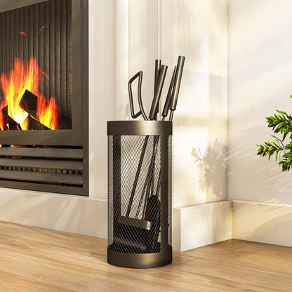 5-Piece Fireplace Tools Set with Mesh Basket, Indoor Outdoor Fireside Accessories for Fireplaces, Fire Pits, Black