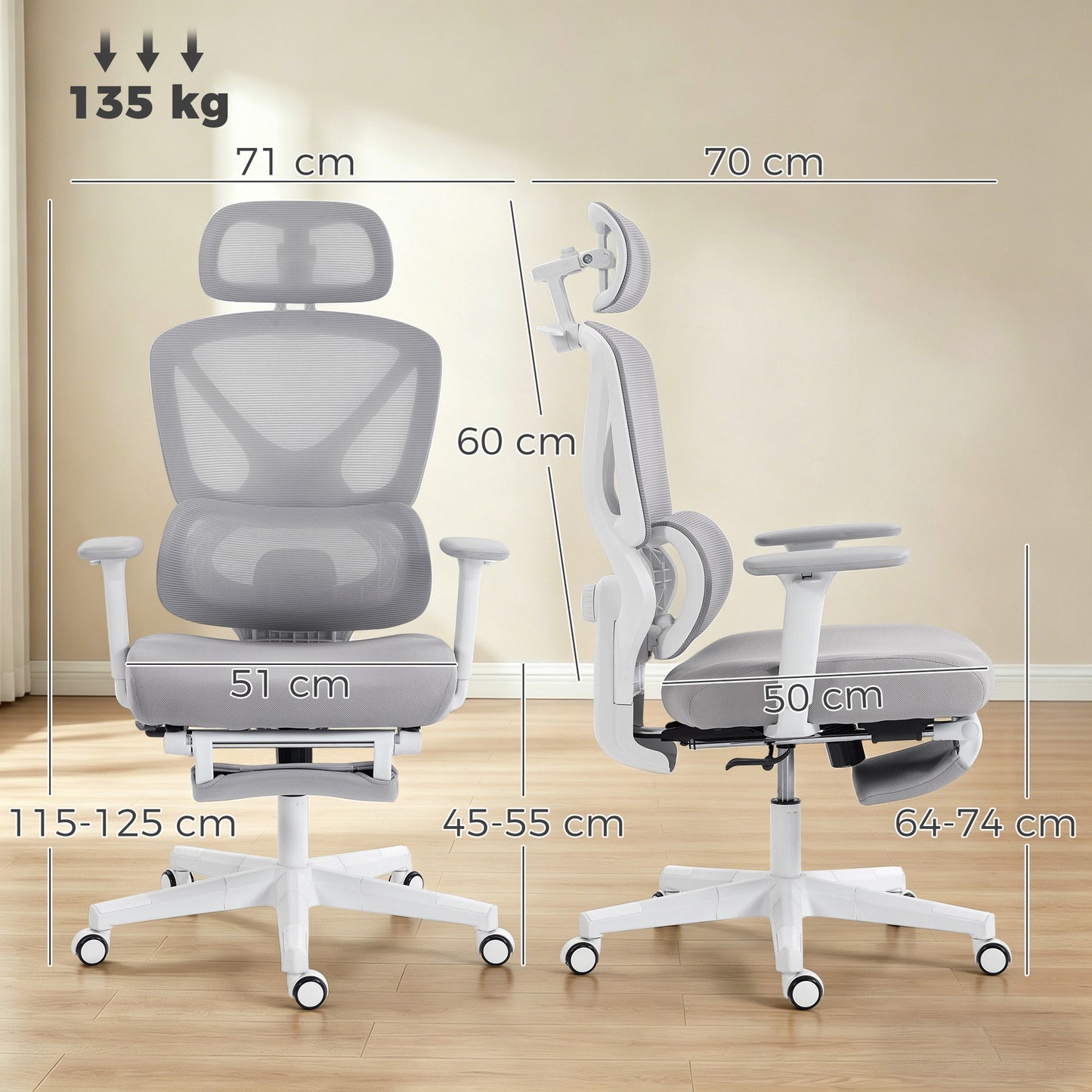 Ergonomic and Adjustable Office Chair - Grey