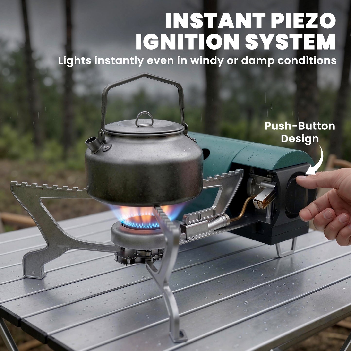 2670W Foldable Camping Stove with Safety Shut-Off, Piezo Ignition Gas Stove with Carry Bag, Green