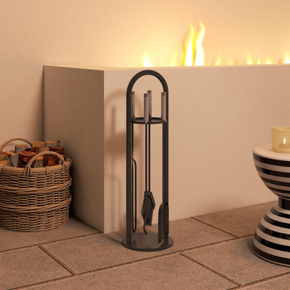 5 Pieces Fireplace Tools Set, Metal Fireplace Accessories Fireside Companion Set with Broom, Shovel, Poker and Bucket, Silver