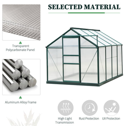 6 x 8ft Polycarbonate Greenhouse, Large Walk-In Green House with Slide Door and Window