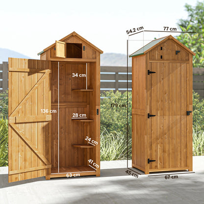 Garden Shed Wood Outdoor Garden Tool Storage Unit with 3 Detachable Shelves, 77 x 54.2 x 179cm, Brown