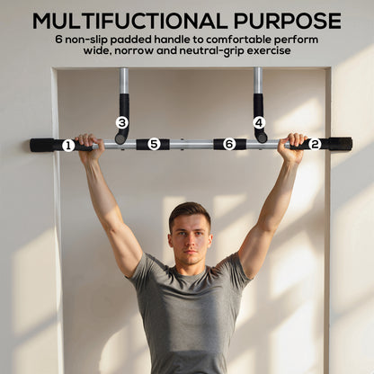 Doorway Pull up Bar, Door Frame Chin up Push up Bar for Home Gym Upper Body Workout, No Drilling or Screws, Grey