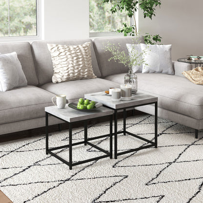 Coffee Table Set of 2, Nest of Tables with 3.5cm Thick Tabletop, Grey