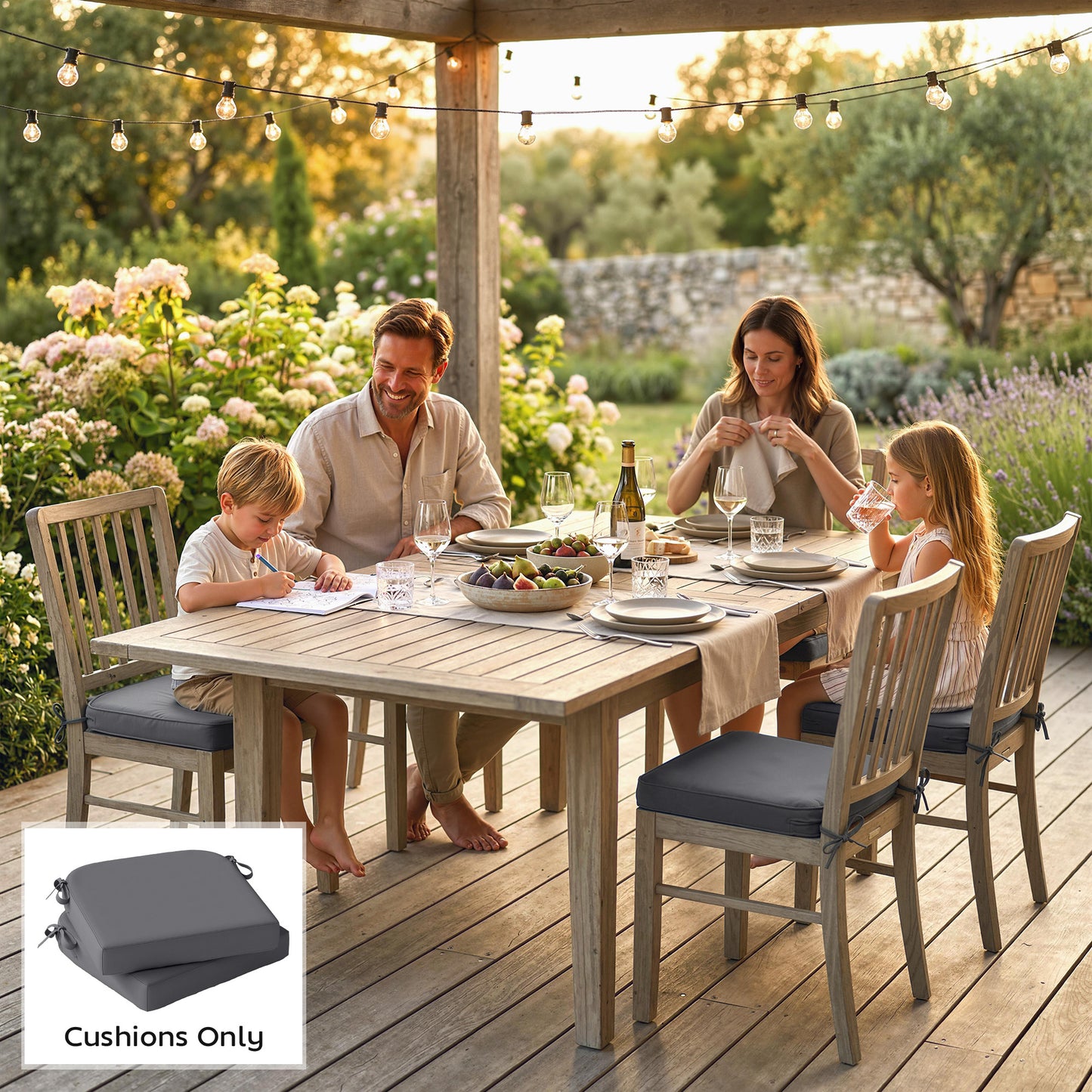 Outdoor Chair Seat Cushions Set of 2, Garden Chair Cushions with 7cm Thick Foam & Ties, Dark Grey