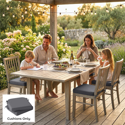 Outdoor Chair Seat Cushions Set of 2, Garden Chair Cushions with 7cm Thick Foam & Ties, Dark Grey