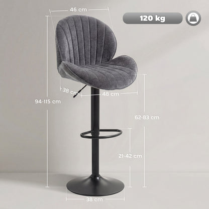 Bar Stools Set of 2, Swivel Barstools with Back, Adjustable Height and Footrest for Kitchen Island, Dining Room, Grey