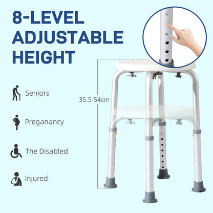 Shower Chair, Height Adjustable Aluminium Shower Stool with Non-Slip Feet for Disabled, Elderly, White