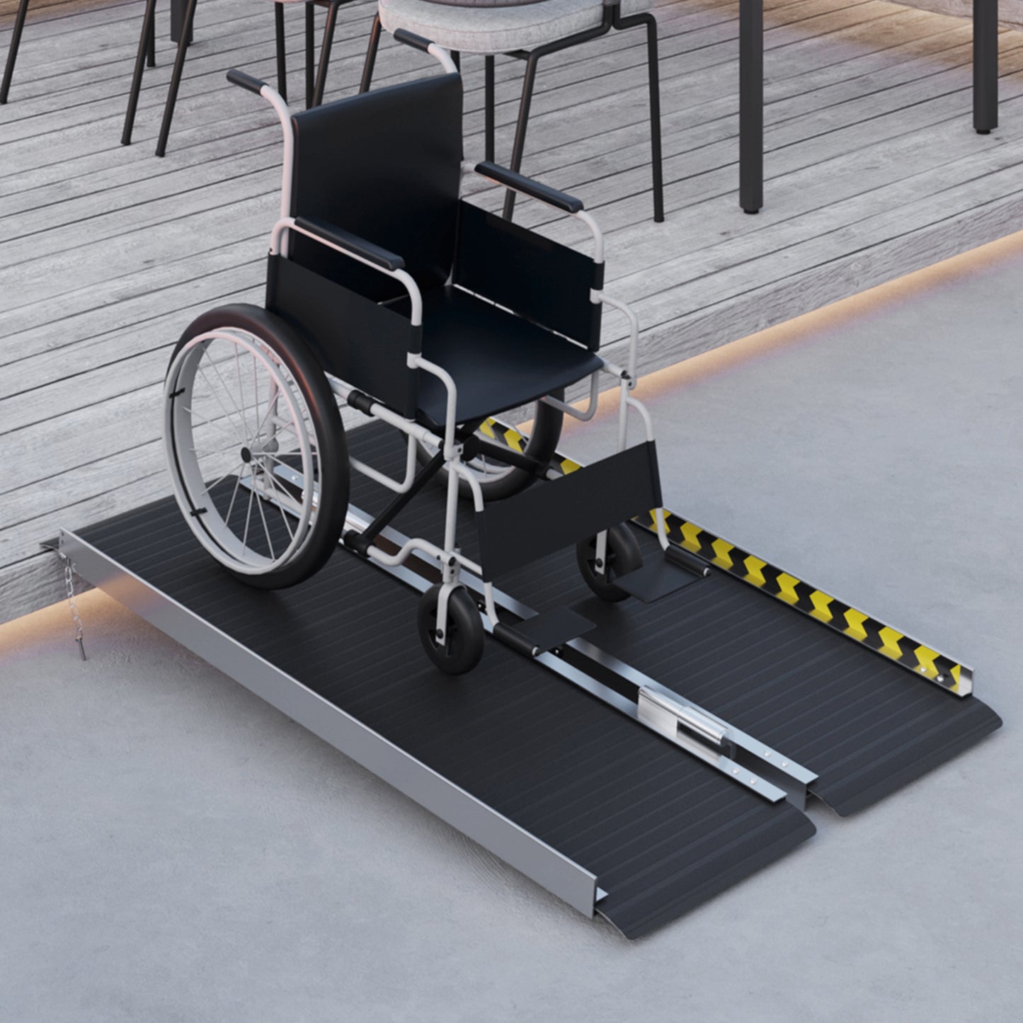 Wheelchair Ramp, 122L x 73Wcm, 272KG Capacity, Folding Aluminium Threshold Ramp with Non-Skid Surface