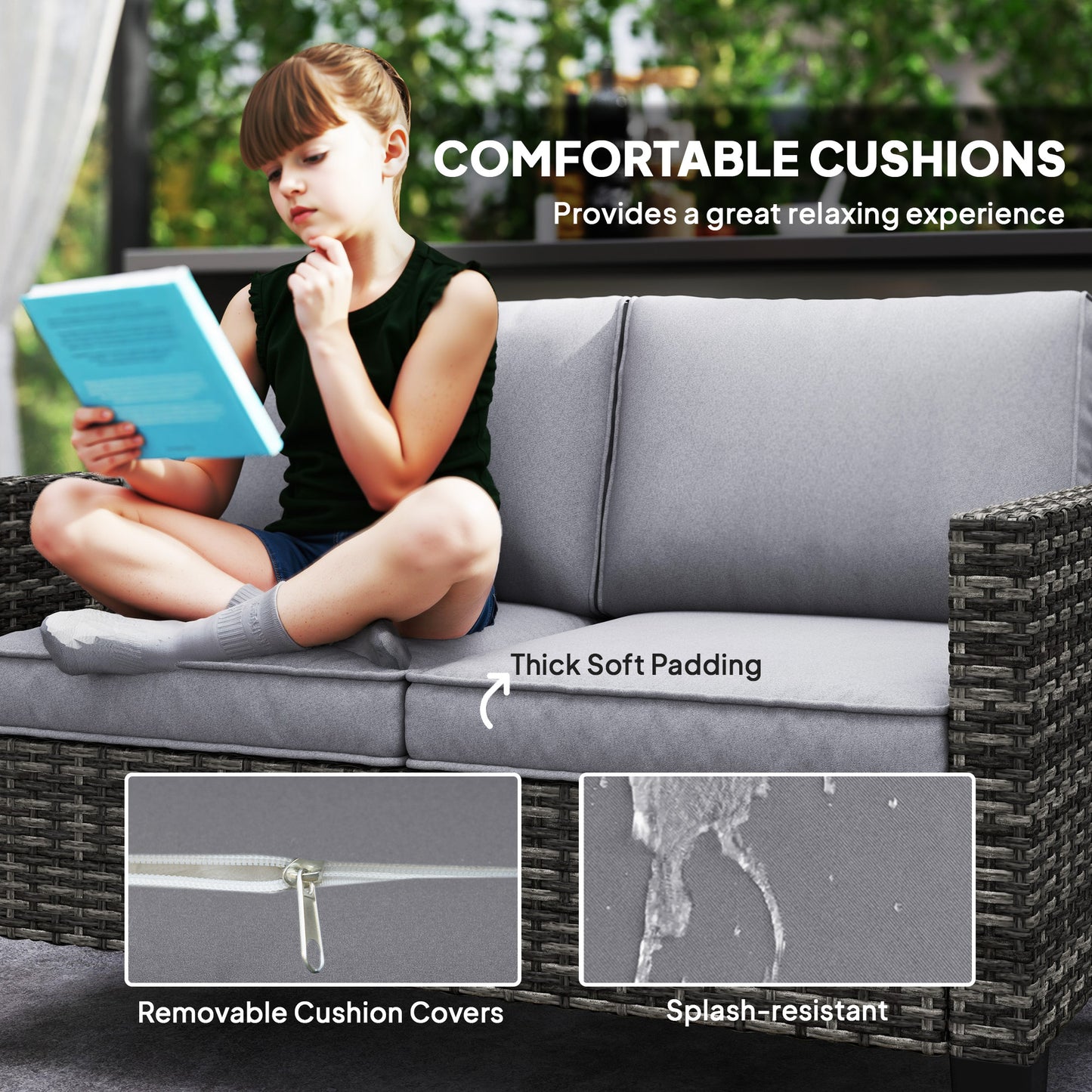 Two-Seater Rattan Outdoor Sofa - Dark Grey