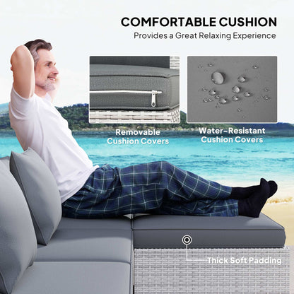 6 Pieces Rattan Corner Sofa Set - Mixed Grey