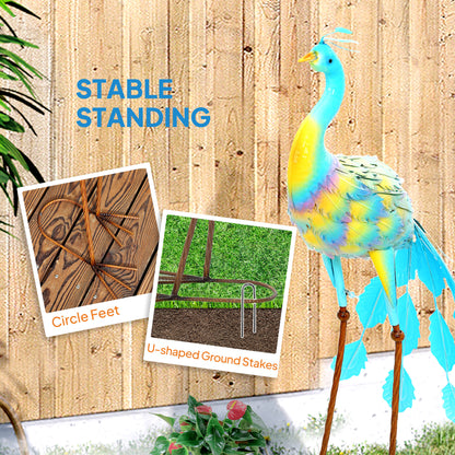 Peacock Garden Statue, Standing Garden Ornament, Metal Garden Gift with Stakes for Patio Pond Landscape Decoration