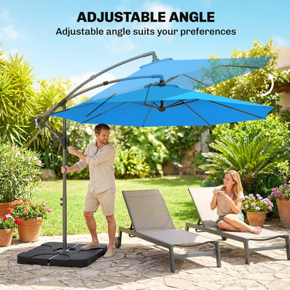 3m Overhanging Parasol, with Base, Weights and Cover - Blue