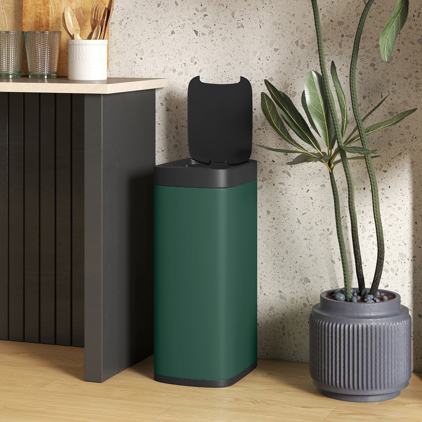 50L Sensor Bin, Automatic Kitchen Bin, Manual Override, Battery Operated, Inner-Bucket-Free, for Kitchen, Bedroom