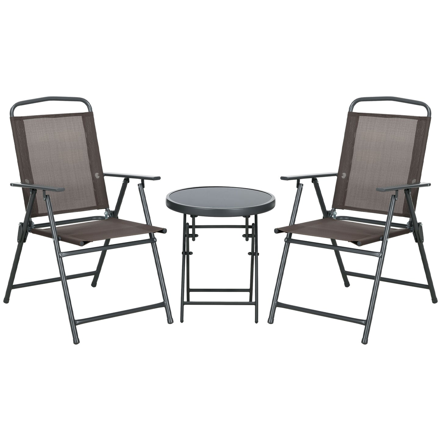 Three-Piece Garden Seat Set, with Glass-Top Table - Brown