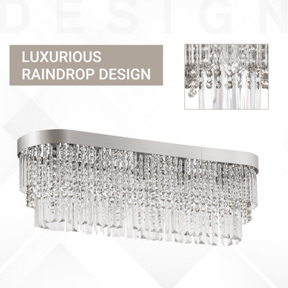 Modern Raindrop Crystal Chandelier, Round Rectangular hanging Ceiling Light, Linear Hanging Lighting