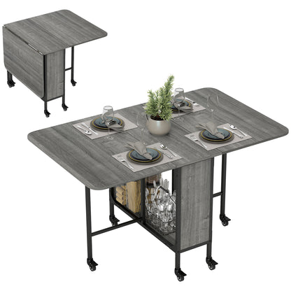 Six-Person Drop Leaf Dining Table - Grey/Black