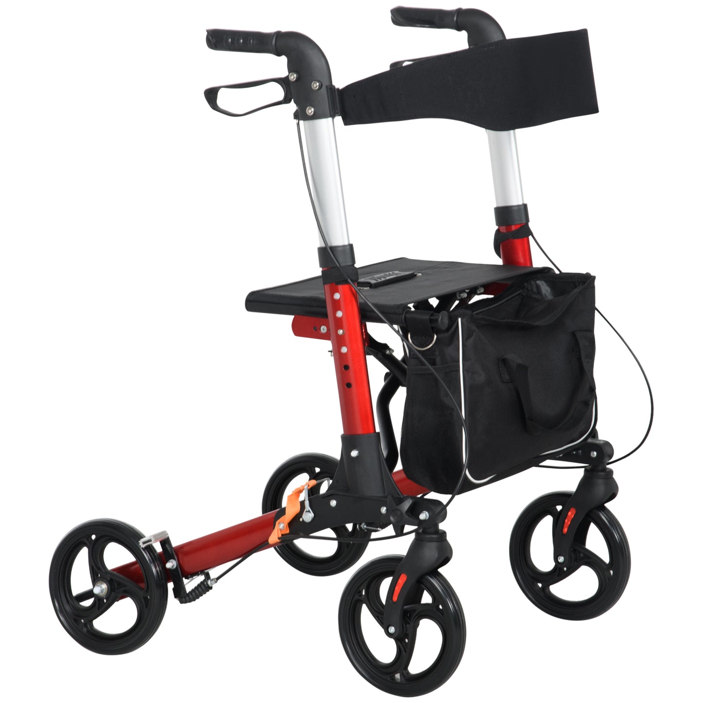 Folding Rollator Walker with 6 Adjustable Handle Height for People with Limited Mobility, Red
