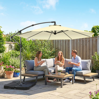 3m Overhanging Parasol, with Base, Weights and Cover - Sand brown