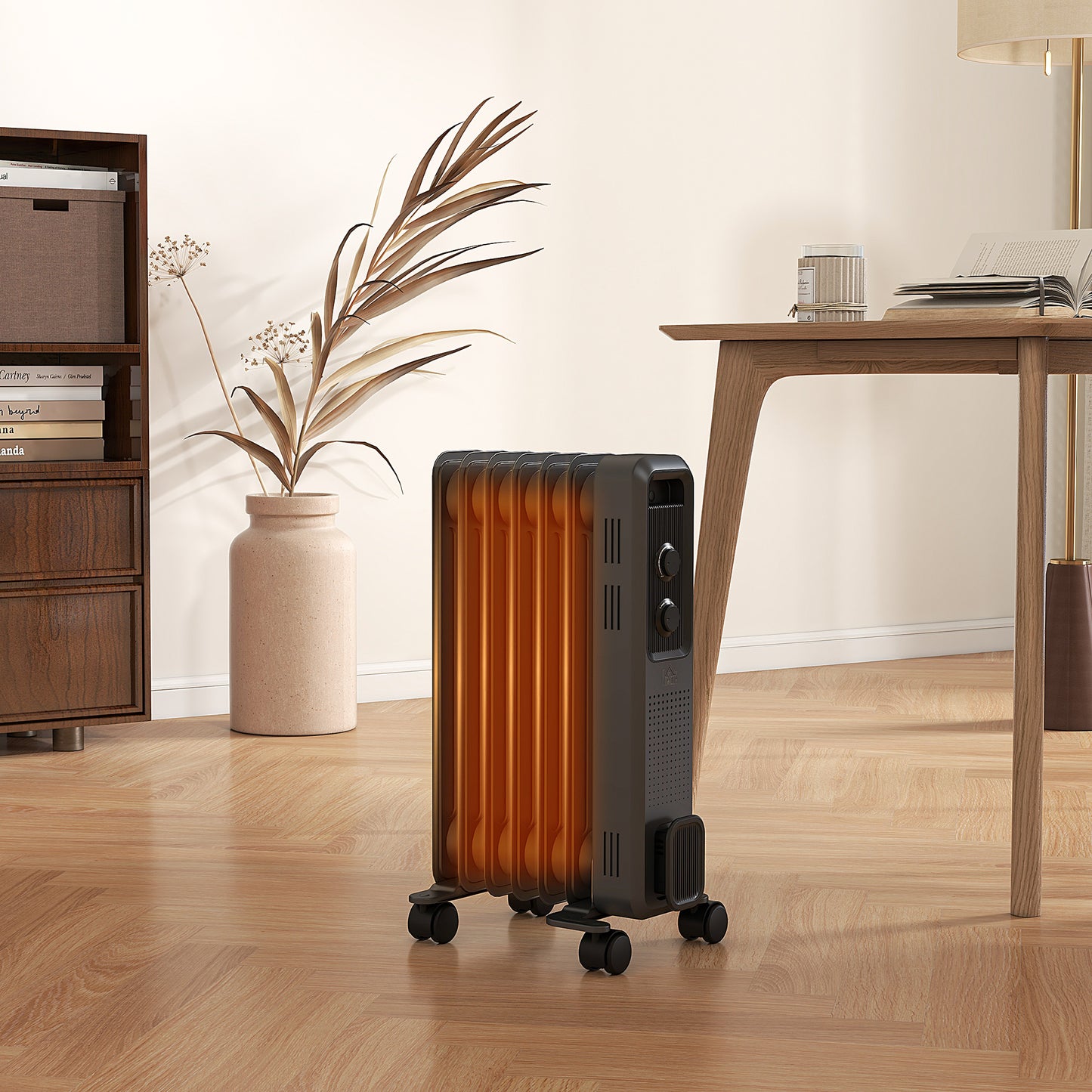 1500W Oil Filled Radiator, Portable Electric Heater with 3 Heat Settings, Safety Cut-Off and Wheels, Grey