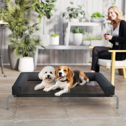 Elevated Dog Bed with Removable Bolsters, Raised Dog Bed for Large Breeds, Portable Indoor & Outdoor Pet Cots, Black