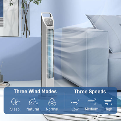 31" Oscillating Tower Fan with Remote Control, 4H Timer, 3 Speed 3 Modes