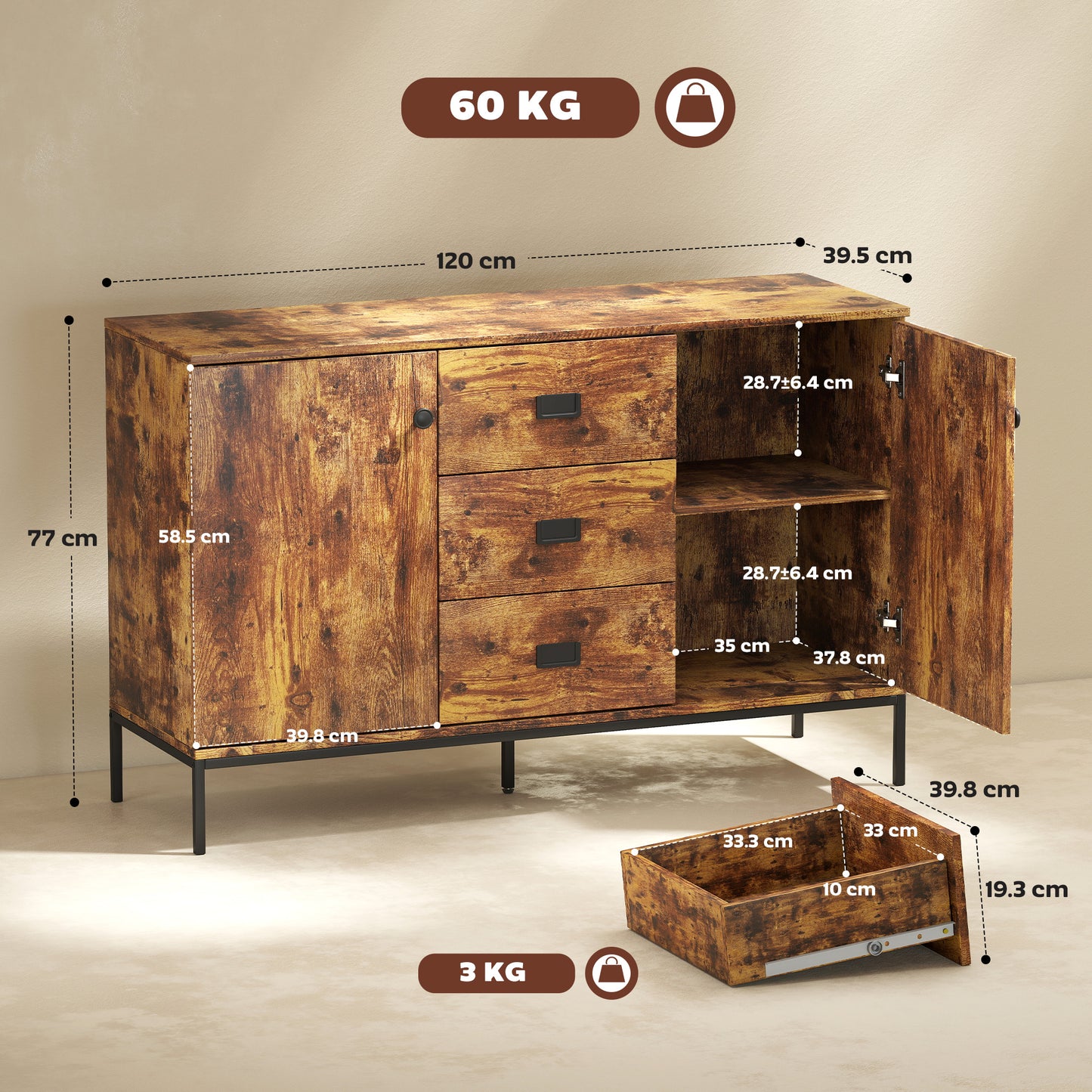 Modern Rustic Brown Sideboard
