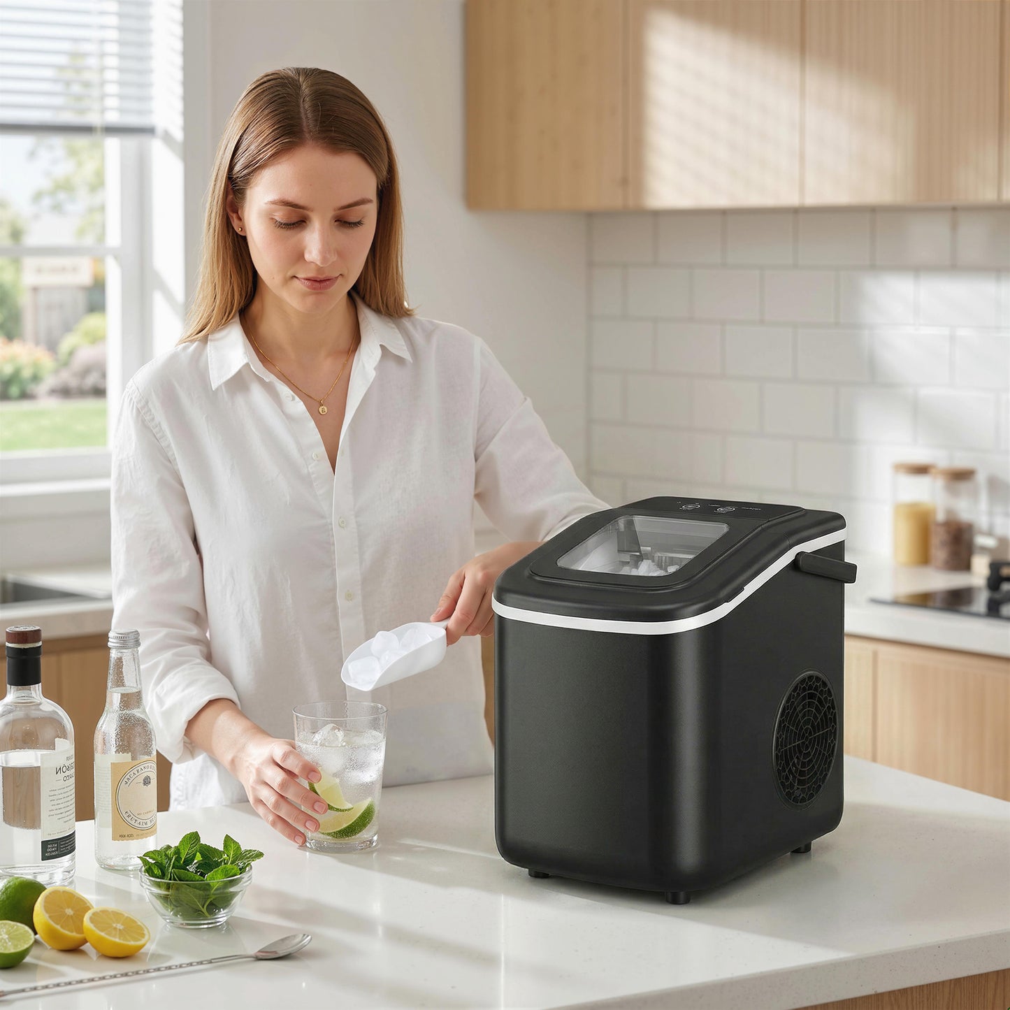 Countertop Ice Maker Machine 9 Cubes in 7 Mins Portable Ice Machine Ice Scoop and Basket 2 Sizes Black