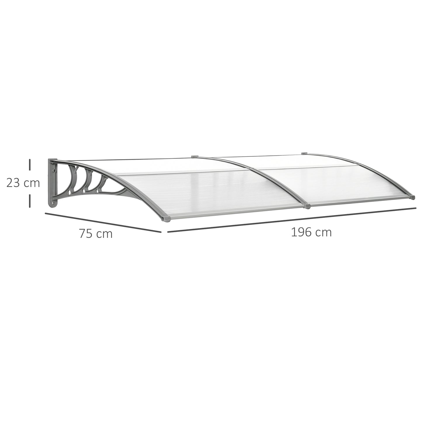 Front Door Canopy Outdoor Awning Aluminium Rigid Plastic Polycarbonate Rain Shelter UV Water Rain Resistant 196 x 75cm Clear