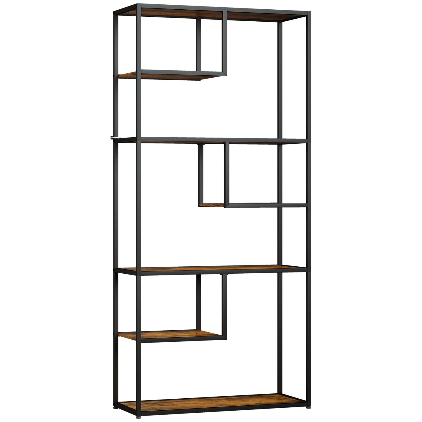 Industrial Bookcase Shelf, 6 Tier Metal Shelving, Storage Shelves for Living Room, Home Office, Bedroom, Rustic Brown