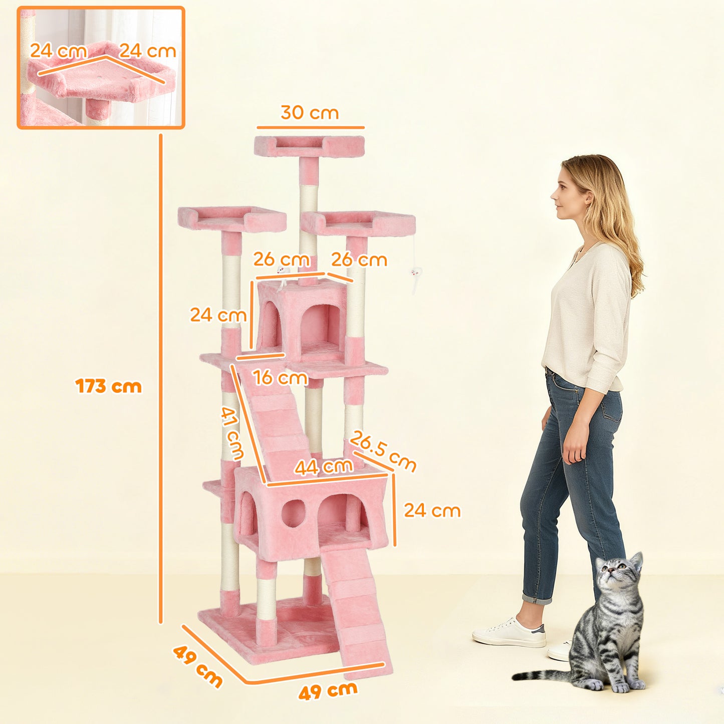 173cm Cat Tree Scratching House, Activity Play Centre, Pink