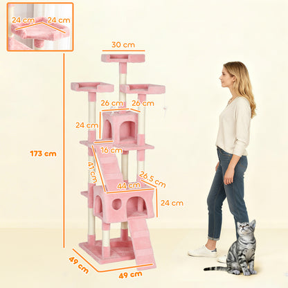 173cm Cat Tree Scratching House, Activity Play Centre, Pink