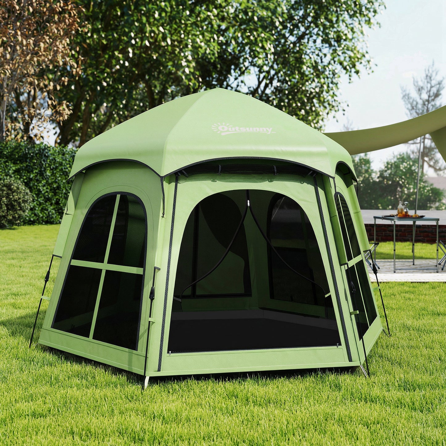Pop Up Tent 3000mm Waterproof Instant Camping Tent 3-4 Person with 2 Doors 4 Windows Green
