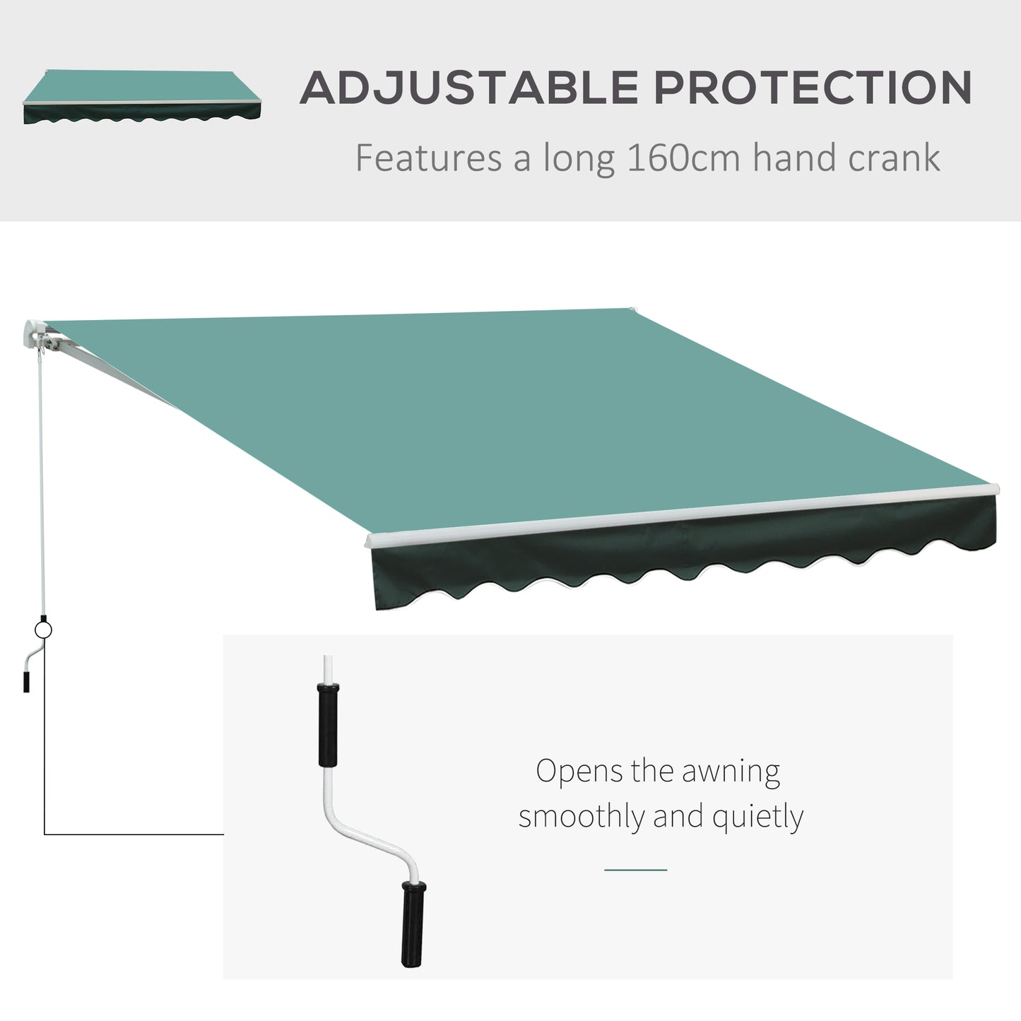 3 x 2.5m Manual Retractable Awning for Patio 45-75° Sun Canopy with Waterproof Fabric - Greyish Green