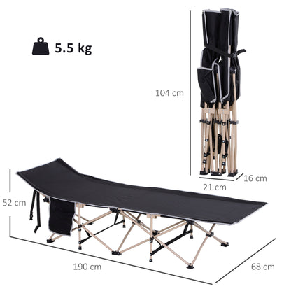 Single Person Camping Bed Folding Cot Outdoor Patio Portable Military Sleeping Bed Travel Guest Leisure Fishing with Side Poc
