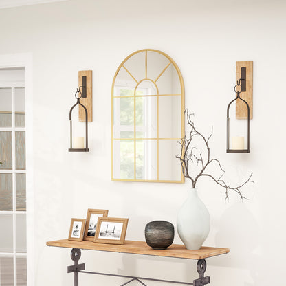 90 X 61cm Arched Grid Mirror - Gold Tone