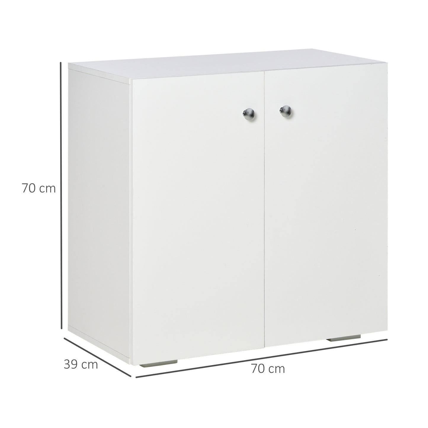 2 Tier Bookcase, Wooden Storage Cabinet with 2 Doors, Freestanding Sideboard for Living Room, Home Office and Study, White