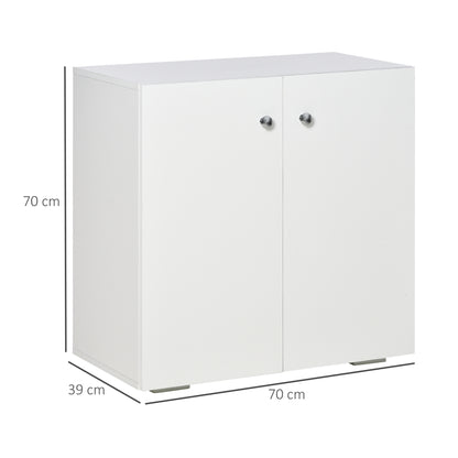 2 Tier Bookcase, Wooden Storage Cabinet with 2 Doors, Freestanding Sideboard for Living Room, Home Office and Study, White