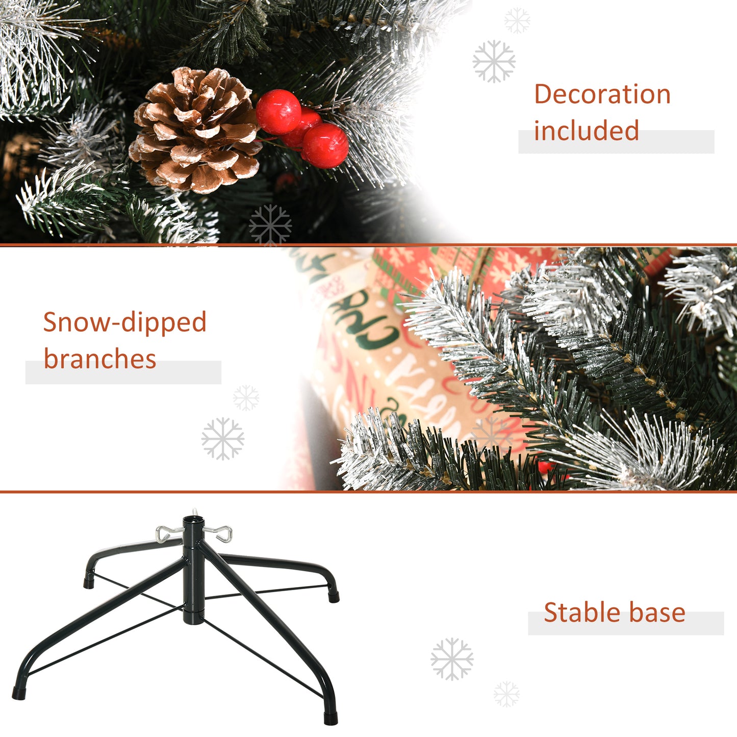 6FT Artificial Snow Dipped Christmas Tree Xmas Pencil Tree Holiday Home Party Decoration