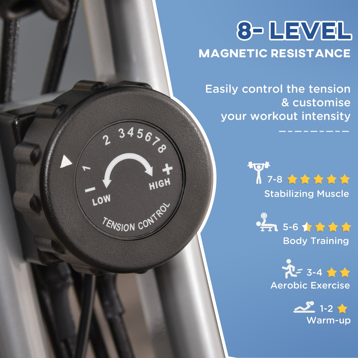 2-in-1 Folding Exercise Bike with 8-Level Magnetic Resistance, Arm Resistance Band, Pulse Sensor, Grey