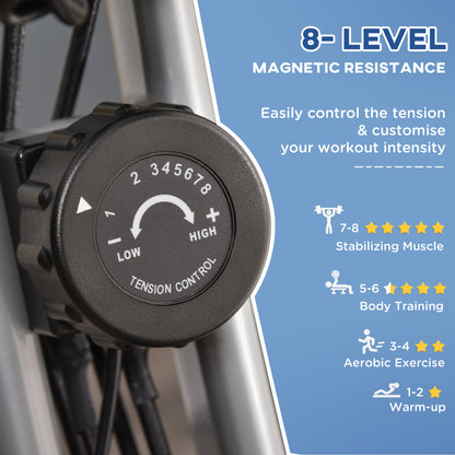 2-in-1 Folding Exercise Bike with 8-Level Magnetic Resistance, Arm Resistance Band, Pulse Sensor, Grey