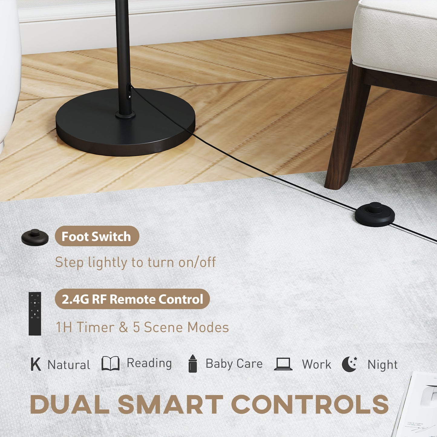 Floor Lamp with Remote, Height Adjustable Standing Lamp with Linen Shade