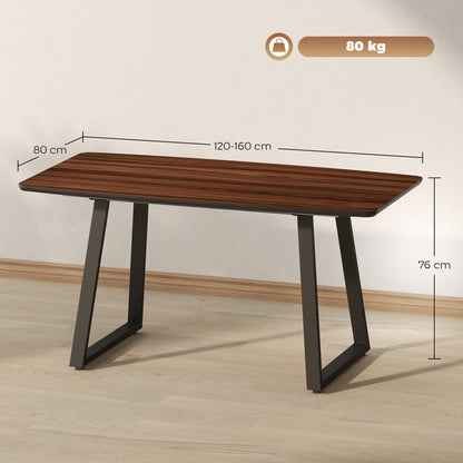 Extendable Dining Table Rectangular Wood Effect Tabletop for 4-6 People with Steel Frame & Hidden Leaves for Kitchen