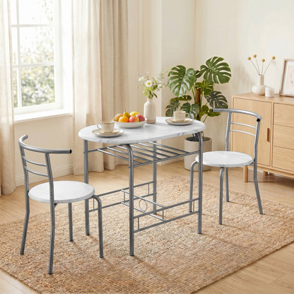 Three-Piece Compact Dining Set - White Marble Effect