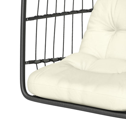 Hanging Egg Chair, Indoor Outdoor Hammock Swing Chair with Stand, Safety Strap, Foldable Basket, Black/Cream White